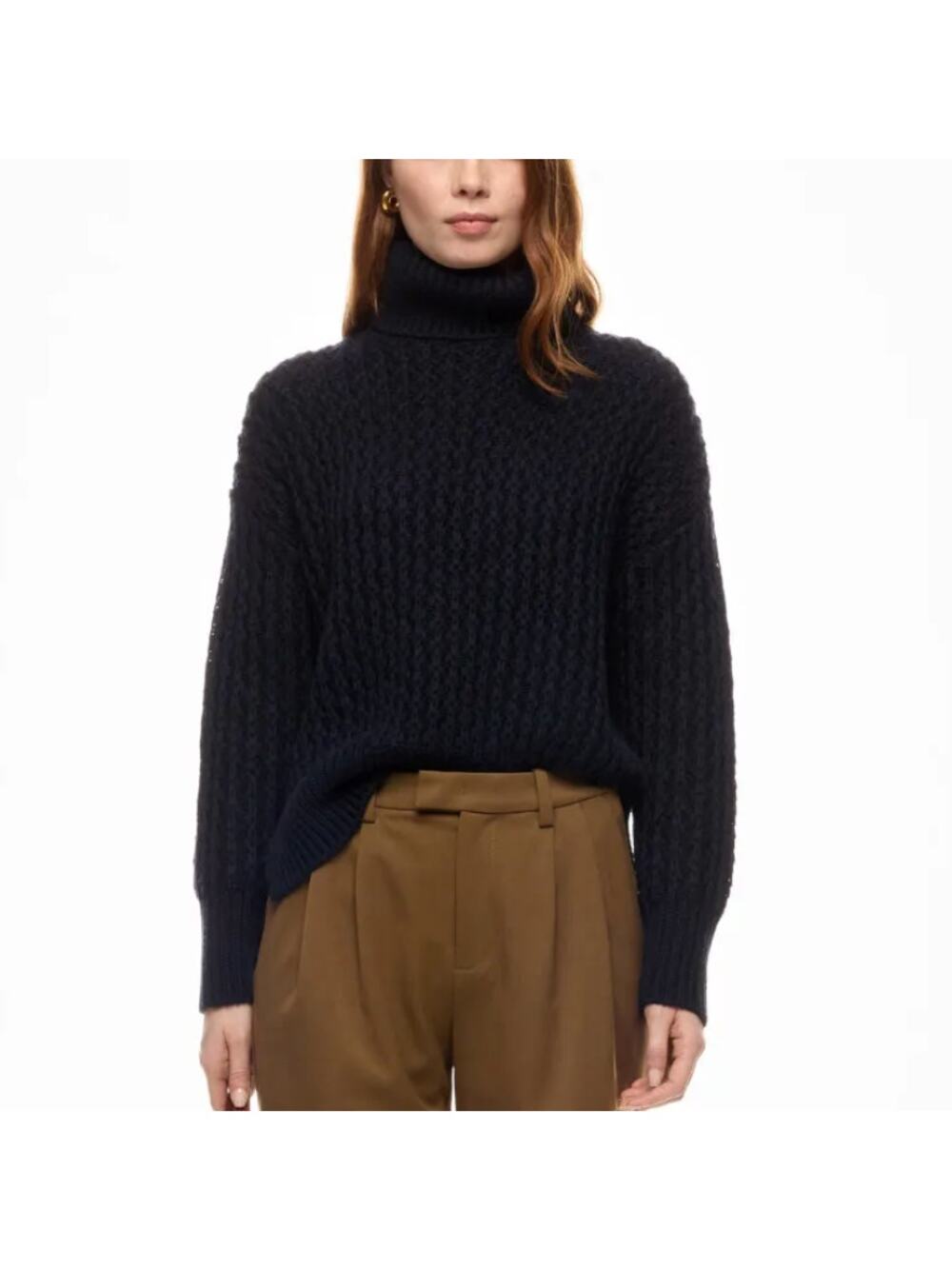 Adam Lippes Blue Turtleneck Logo Sweater MEDIUM Soft Chunky Wool Oversized $300